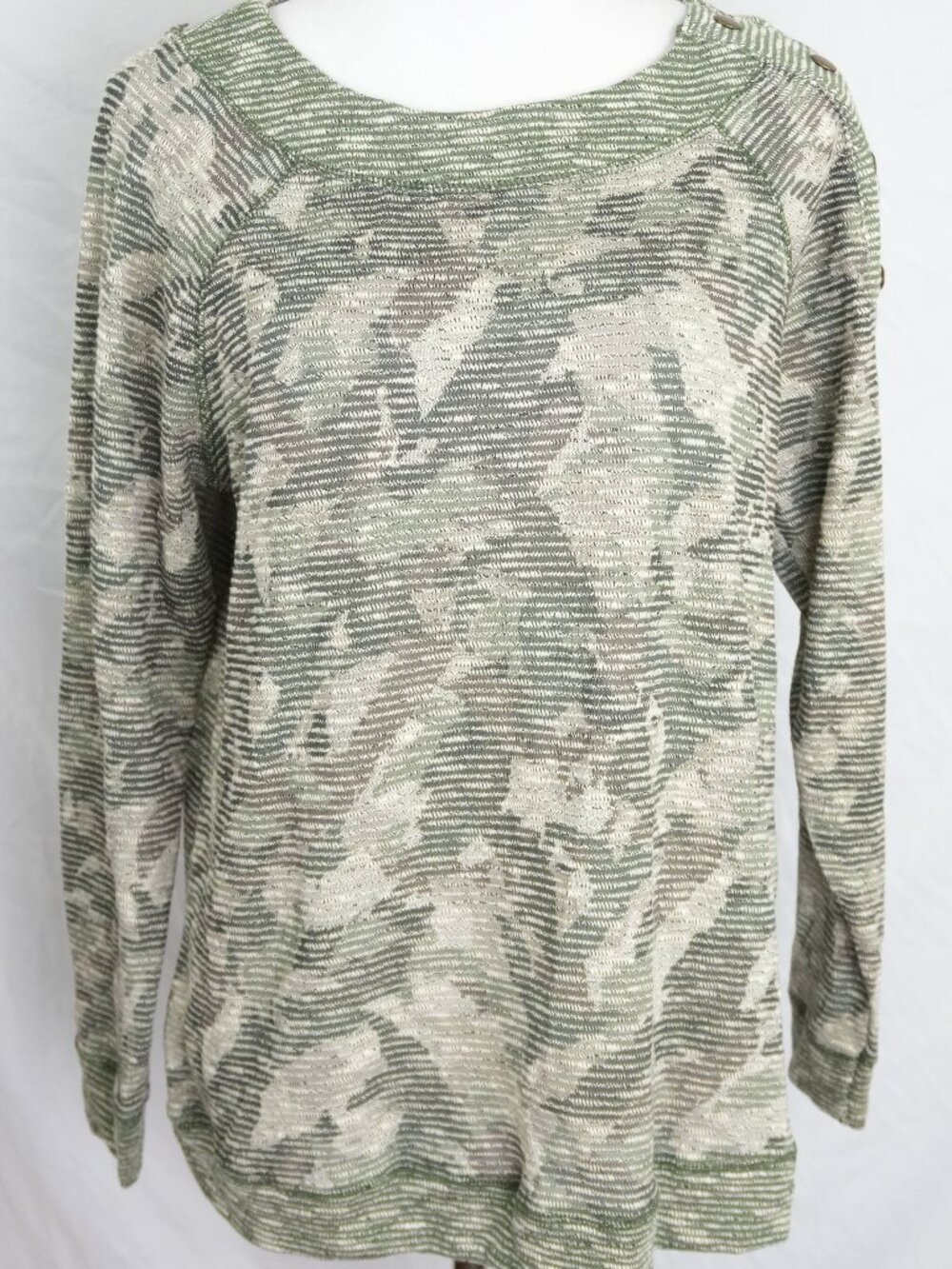 LNC Christopher & Banks Womens Large Sweater Textured Stripes Green White Button